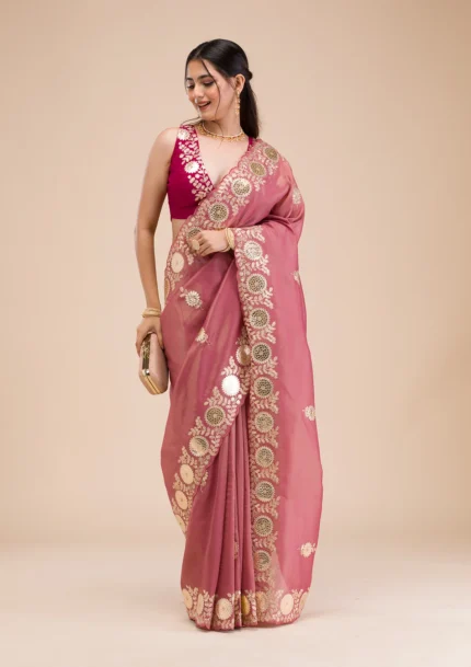 Onion Pink Gotapatti Tissue Saree