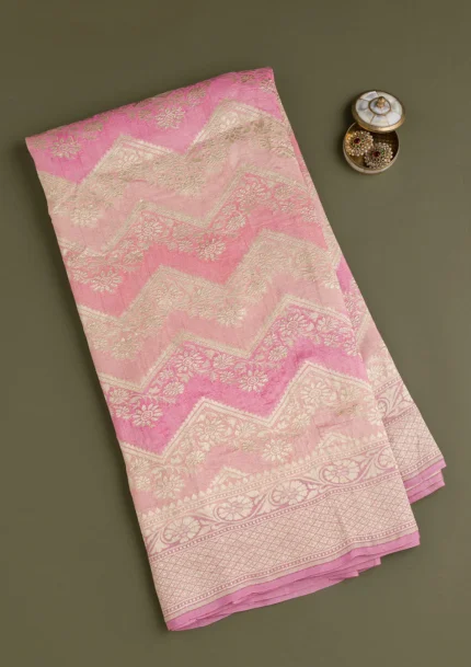 Onion Pink Zariwork Pure Silk Saree