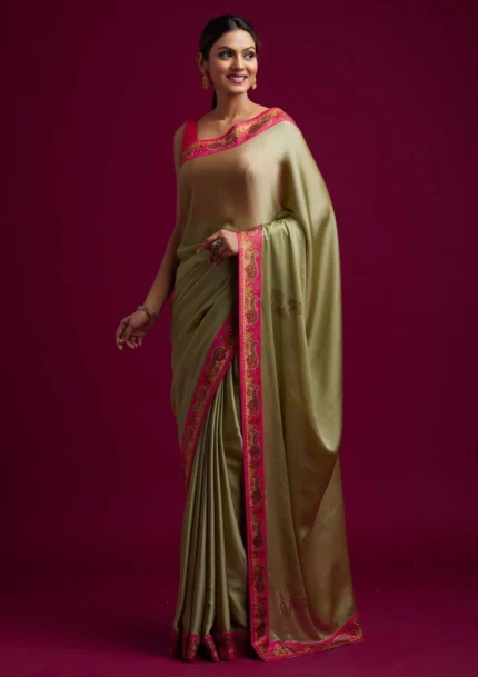 Pista Green Swarovski Semi Crepe Designer Saree