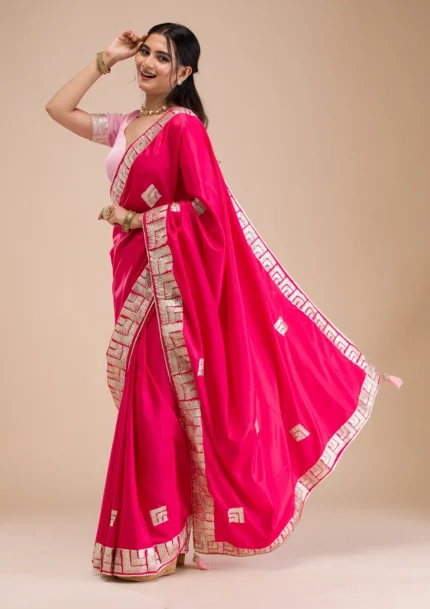 Rani Pink Gotapatti Semi Crepe Saree