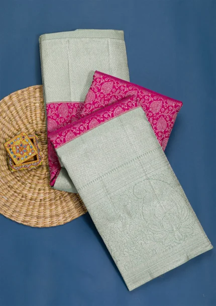 Rani Pink Silver Zariwork Kanjivaram Pure Silk Saree