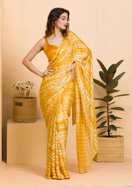 Yellow Swarovski Georgette Designer Saree