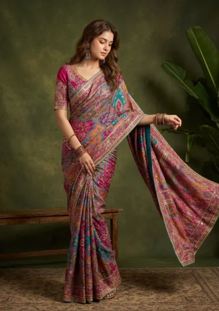 Multi Color Sequins Satin Saree